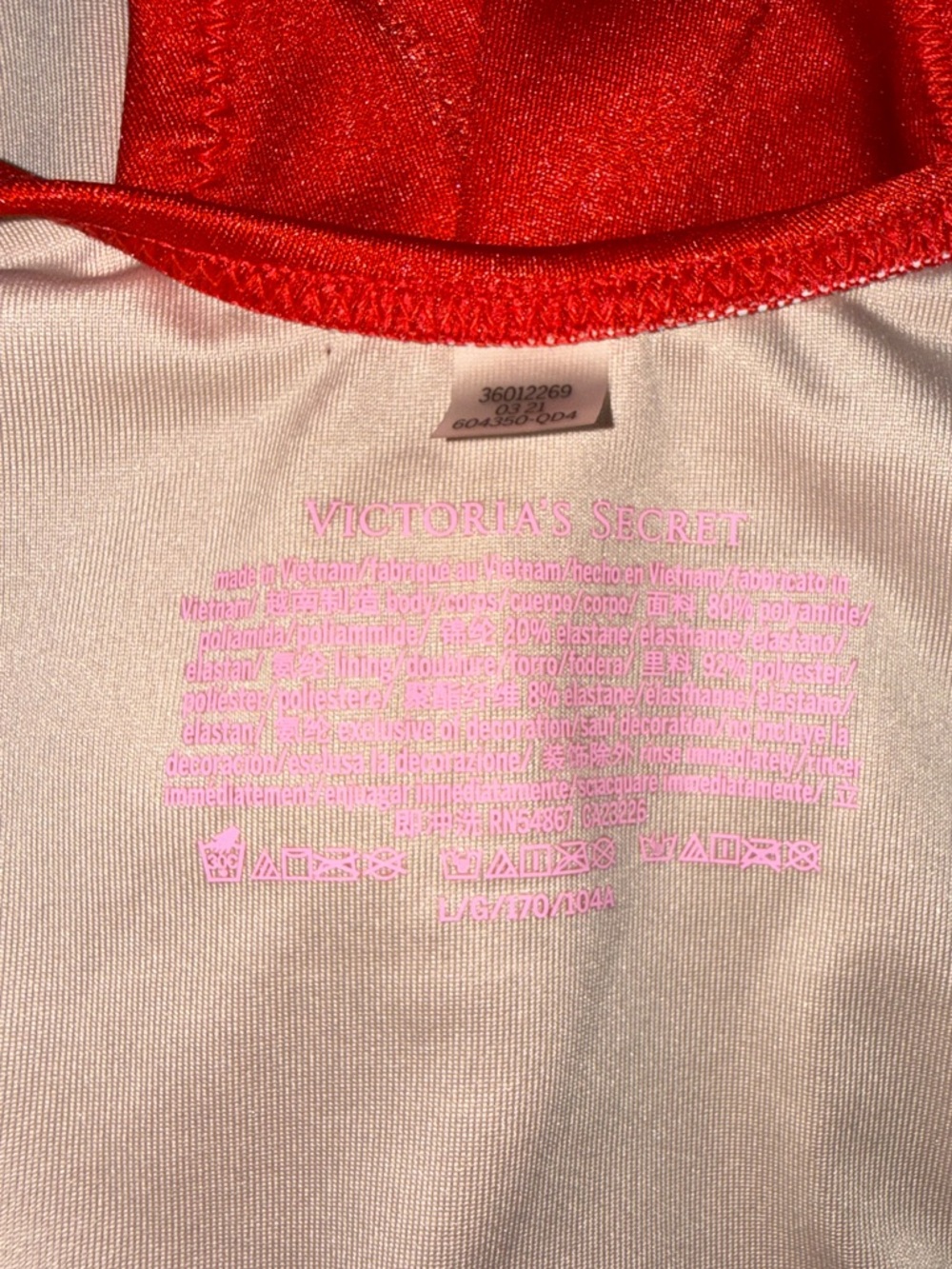 Victoria Secret RED SHINY SILVER Vardia Shine Strap Swim One Piece SZ LARGE - Picture 12 of 13